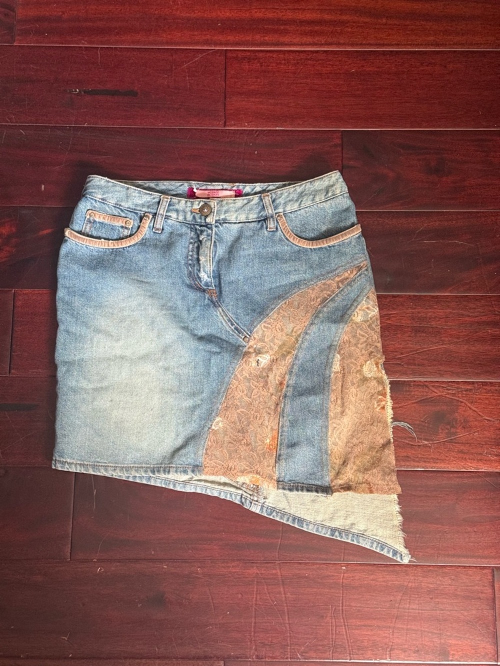 Vintage Y2K Denim Patchwork Asymmetrical Skirt